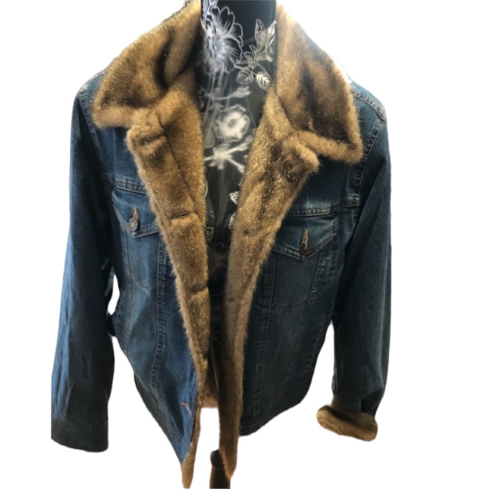 Marvin Richards size  large denim jacket fully lined with faux mink very warm